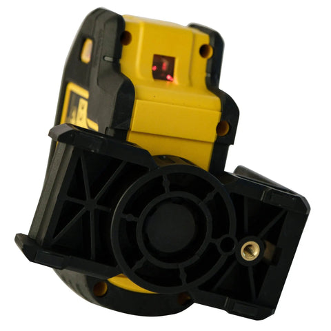 Professional Grade Self Leveling Laser Level Built Tough For The Jobsite showing five beams, magnetic base, and micro adjustment knob.