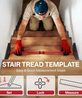 Heavy Duty Adjustable Stair Tread Gauge Template Tool 10 To 67 Inch Precision Aluminum Measuring Jig in use on stairs.