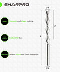 SHARPRO 1/4 in shank spiral downcut router bit; solid carbide endmill for wood inlay and grooving, 2 in CL, 4 in OVL