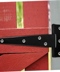 Eight Pack 5 Inch Galvanized Black Tee Hinges For Cabinets And Shed Doors, Heavy duty metal hinge on red wood door