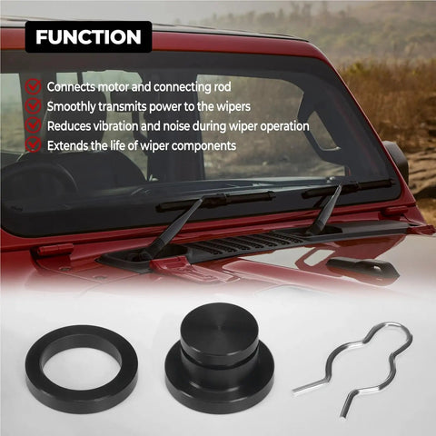 Straight Up Windshield Check Valves Plus Wiper Linkage Bushing Kit Built For Jeep Wrangler JK And JKU Years 2007 Through 2018 Perfect Swap Replaces 55077859AC 602 105 Plug N Play Setup Means You Can Fix It Yourself At Home Real Fast. black wiper bushing set and check valve for Jeep Wrangler JK windshield linkage