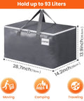 Beefy Heavy Duty Moving Bags Set 6 Pack 93L Storage Bags With Zippers Lids And Grippy Handles showing size and usage icons