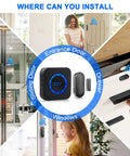 Wireless Door Chime for Home and Office, Easy Plug In Receiver, No Wiring, Door Window Sensor, 500 Ft Range, 55 Chimes, 5 Volume Levels, Adjustable Number Display, Simple Setup, Real Time Alerts on doors and windows