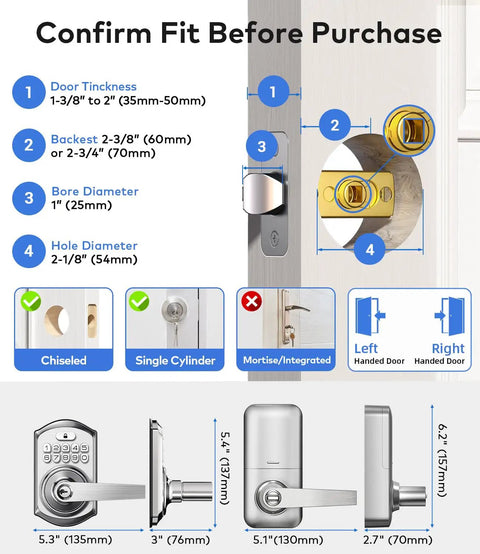Knockout Smart Keypad Door Lock With Handle For Front Door Entry Boasting A Slick Satin Nickel Finish And Total Game Changing App Control Plus One Hundred Custom Passcodes For Easy Peasy Keyless Access And Full Alexa Google Compatibility