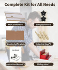 Complete kit for Router Table Box Joint Jig With Brass Indexing Keys Three Sizes 1/4, 3/8, 1/2, showing MDF platform, knobs, keys.