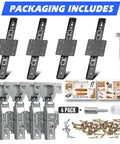 Industrial Grade Sliding Hidden Door Track Featuring Butter Smooth Gliding Pocket Door Hardware And Solid Steel Ball Bearings For Cabinet And Recessed Wall Doors 22 Inch Dual Set with installation kit components.