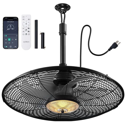 Outdoor Ceiling Fan With Light For Patios And Pergolas 24 Inch Black IP65 Waterproof Gazebo Fan with remote control and app displayed