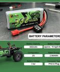 Two Pack 7.4V 360mAh LiPo Battery 2S With PH2.0 Plug And Aluminum Side Plate For RC Cars And Crawlers, packaging details.