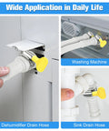 Universal Dehumidifier Drain Hose Kit 6.5 Ft Three Quarters Inch FHT with rubber adapter and clamp installed on appliance
