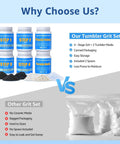 Comparison chart of 10Lb Rock Tumbler Grit And Polish Refill Kit With 4 Step Grits and other grit set.