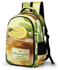 Lemon Americano Printed Unisex Backpack with large capacity and durable polyester featuring vibrant lemon and coffee print.