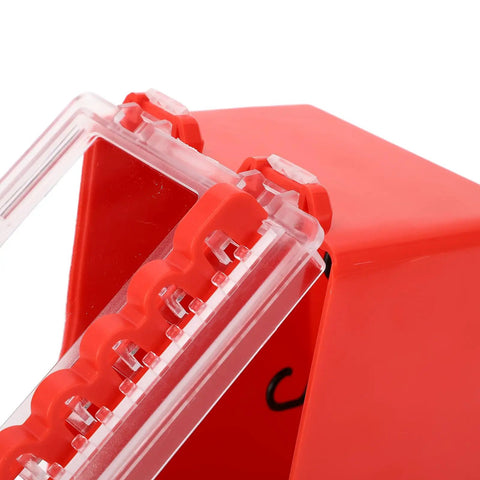 Group Lockout Tagout Box With Transparent Panel And Eight Hooks For Easy Visual Lockout Portable Wall Mounted Lockout Station For Safe Maintenance And Repair Worksite Key Management red ABS/PC box close-up