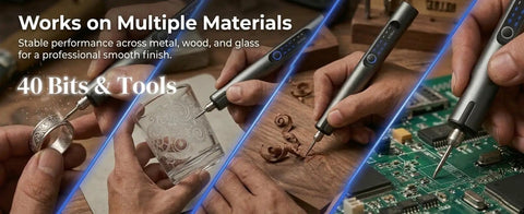Cordless Rechargeable Engraving Pen With LED Light 18000 RPM High Precision Electric Engraver for jewelry, wood, glass, electronics.