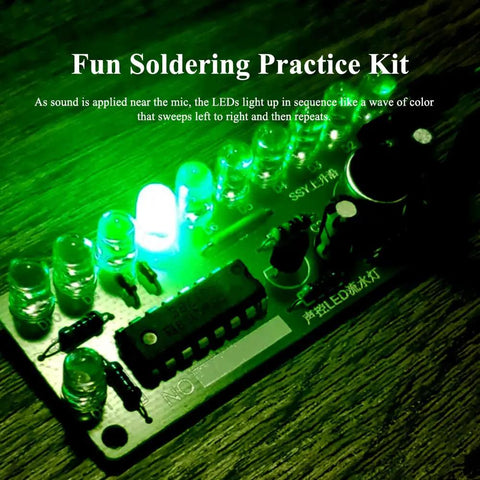 Colorful 10 LED Soldering Practice Board Kit For Teens And Adults, CD4017 Electronic DIY Project, Glass Fiber PCB with glowing LEDs