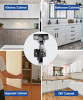 Inset Soft Close Cabinet Hinges for Frameless Kitchens, 4 Pack, showcased in kitchen, bathroom, upgrade, and DIY cabinets.