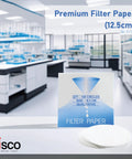Pro Grade Qualitative Filter Paper 12.5 Cm Diameter Medium Speed 85 GSM 10 Micron Pore Size Pack Of 100 in lab setting