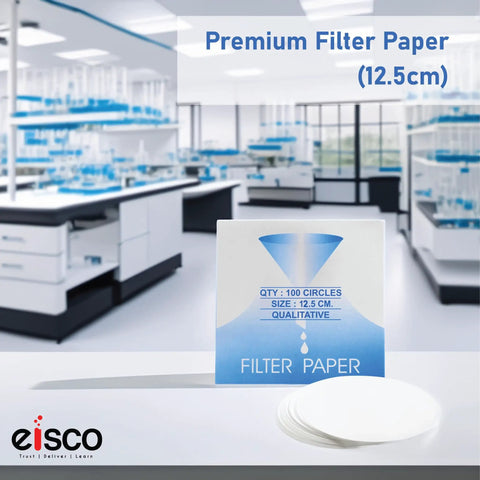 Pro Grade Qualitative Filter Paper 12.5 Cm Diameter Medium Speed 85 GSM 10 Micron Pore Size Pack Of 100 in lab setting