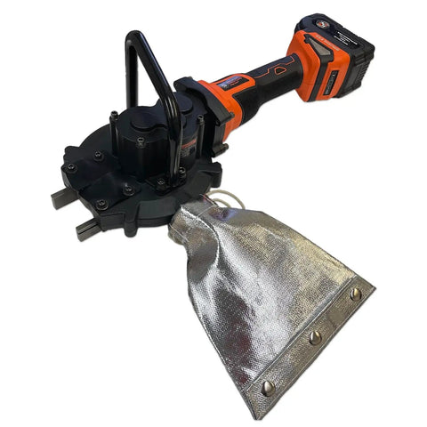 BN Products 24V Cordless Cutting Edge Saw Strut Rebar and Multi-Material Cutter with silver debris bag for clean cutting.