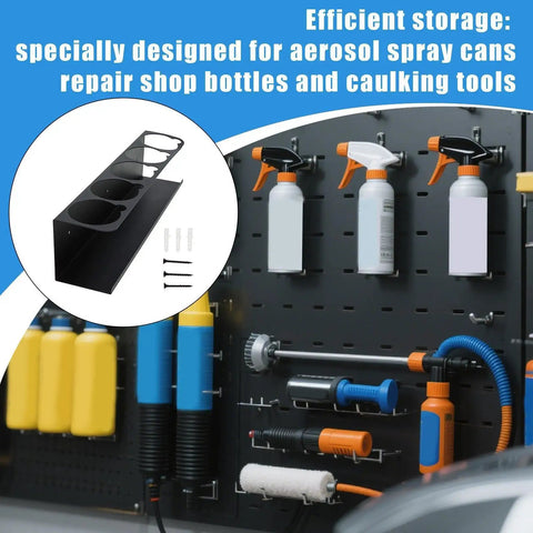 Spray Bottle Holder And Carbon Steel Storage Rack For Caulk Tubes Tough As Nails Heavy Duty Organizer with mounted spray bottles.