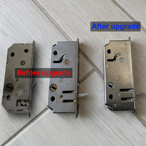 Top Shelf Two Panel Sliding Patio Door Lock And Receiver Kit Replacement For Smooth Gliding Exterior Security Latch showing upgrade comparison.