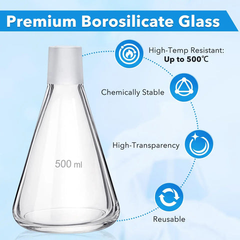 Pro Grade Lab Vacuum Filtration Distillation Apparatus Kit with 500 Milliliters Glass Vacuum Flask, borosilicate high-temp resistant
