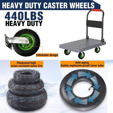 8 Inch Pneumatic Caster Wheels Set Of Four Heavy Duty Air Tire Rubber Casters With Two Fixed And Two Swivel Rollers For Hand Trucks Lawn Wagons, featuring inflatable design and robust tire.