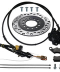 Rear Hydraulic Brake Kit With Caliper And Master Cylinder For Disc Rotor And Pads For 50cc To 250cc Rugged Go Karts Golf Carts ATVs Buggy Coolster Taotao Black, showing full kit components.