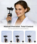 Effortless Ear Wax Cleaner With One Hand Operation in black, demonstrating adjustable water flow settings and soft silicone tip for gentle use