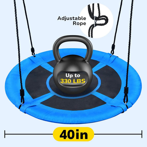 Backyard Slackline Swing Set With 40 Inch Saucer Swing Between Trees No Perfect Tree No Problem Easy Setup Outdoor Play Equipment