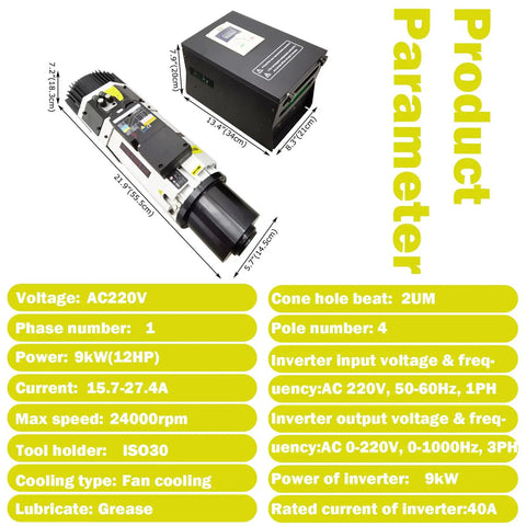 Diagram of the ATC Air Cooled Spindle Motor 9KW Workhorse With ISO30 Tool Holder, Automatic Tool Change, CNC Milling Spindle