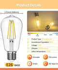 Cozy Dimmable E26 LED Edison Bulbs 60W Equivalent, product details with dimensions and features like 2700K warm glow