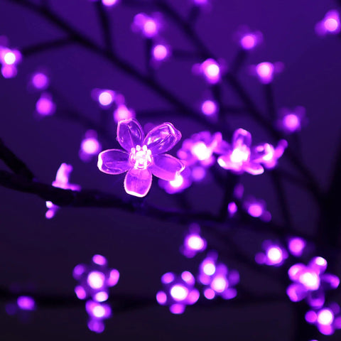 Purple LEDs on 6 Foot Solar Cherry Blossom Tree Light With 200 LED Purple Lights That Look Lit For Garden Patio Yard Outdoor Decor