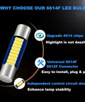 Six Pack Festoon LED Bulbs Kit 6614F 6612F with 9 SMD 4014 Chips features and benefits highlighted against dark background.