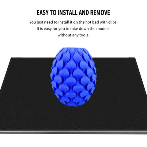 Tempered Glass 3D Printer Bed Upgrade 220x220x4mm With 4 Clips For 220x220 Printers No Glue Needed, image of glass bed and blue print.