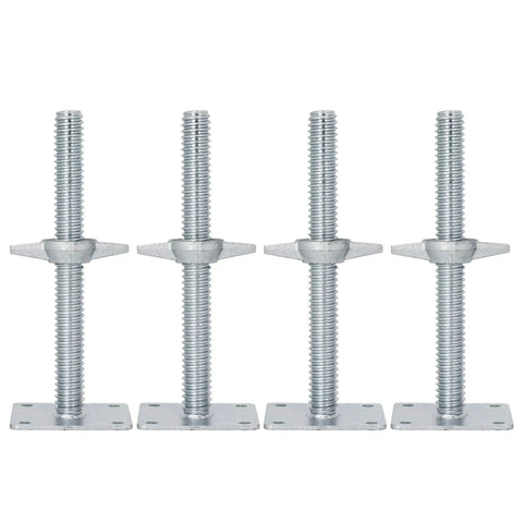 Heavy Duty 4 Pack Adjustable 12 Inch Scaffold Leveling Jacks Rock Solid Galvanized Steel Construction with square bases
