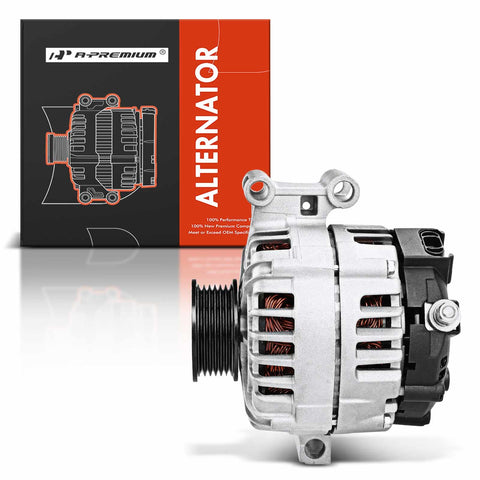 Beefed Up 12V 125A Alternator For Chevy Colorado 2007 To 2012 GMC Canyon 2007 To 2012 Hummer H3 2007 To 2010 Isuzu I 290 2007 To 2008 6 Groove Pulley Replacement Part 8158843480, front view with packaging