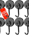 Eight Pack Swivel Magnetic Hooks Set, Heavy Duty 120LBS Capacity, Neodymium Magnetic Hooks With 1.26 Inch Diameter shown with red 120LBS tags