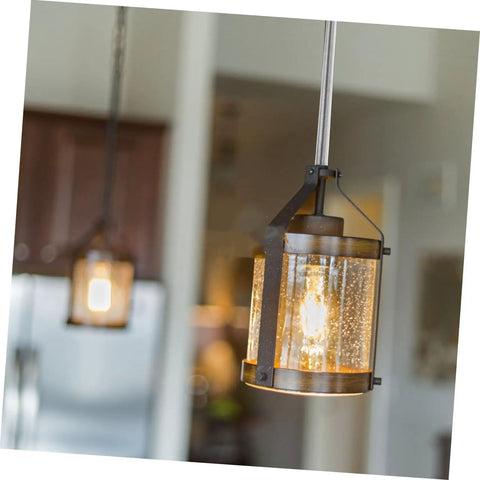 Close-up of pendant light with Five Piece Threaded Extension Rod Kit For Pendant Lighting And Ceiling Fixtures Chandelier Install Hardware