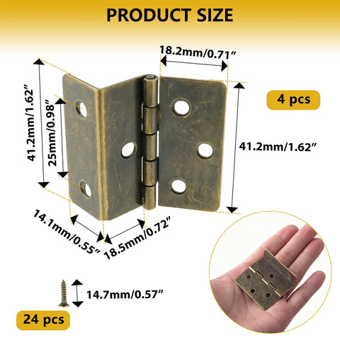 270 Degree Three Fold Half Surface Hinges Set Dope Durable Iron Retro Cabinet Hinges For Jewelry Boxes Chests Furniture