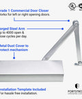 Ultra Heavy Duty Hydraulic Door Closer For High Traffic Areas, Grade 1 Commercial Automatic Door Closing Mechanism, UL Listed