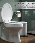 Top Shelf Molded Wood Toilet Seat Slow Close Lid High Gloss White Elongated Shape Quick Detach Hinges Zero Pinch Fingers Smooth Glide Routine Bathroom Refresh on a round toilet.