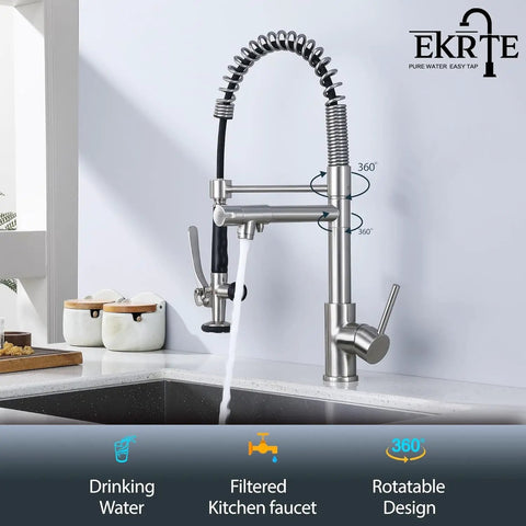 Dope Contemporary Single Handle Kitchen Sink Faucet With Pull Down Sprayer And Pre Rinse Style in brushed nickel next to sink
