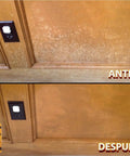 Before and after of wood surface using All In One Wood Polish And Conditioner With Carnauba Wax And Beeswax That Feeds The Grain
