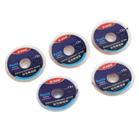 Five Piece Pro Grade High Purity Copper Soldering Wick Desoldering Solder Removal Braid Set For PCB Circuit Board Repair And Electronics