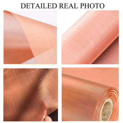Close-up images of 99.9% Pure Copper Wire Mesh Screen Roll showing texture and detail, used for DIY projects and EMF shielding.