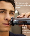 Wet And Dry Electric Shaver With SenseIQ Tech, Lift And Cut System, 360 Rotating Dual Blades, Beard Styler, Close Shave For Neck And Under Nose, Waterproof And Washable, All Day Battery, A Total Grooming Game-Changer, Model X9001-91 used on upper lip and cheek