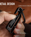 Titanium Belt Clip Key Holder with Carabiner and D Ring in hand, showcasing detail design, ultra durable keychain clip for men.