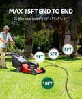 Man using 25 ft Outdoor Extension Cord with 1 to 3 Splitter Outlets, Waterproof Power Cord connected to lawn mower