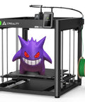 Ender-5 Max 3D Printer with 400x400x400mm build area, featuring a purple 3D model, showcasing large print capability and filament spool