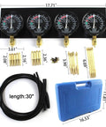 Motorcycle Fuel Vacuum Carburetor Synchronizer Gauge Kit With 4 Precision Gauges And Individual Damping And Calibration Controls On A Heavy Metal Bench Base For Easy Bike Carb Sync, 17.71in